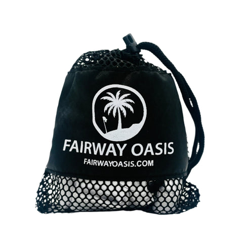 Black travel bag with 'Fairway Oasis' logo on white background