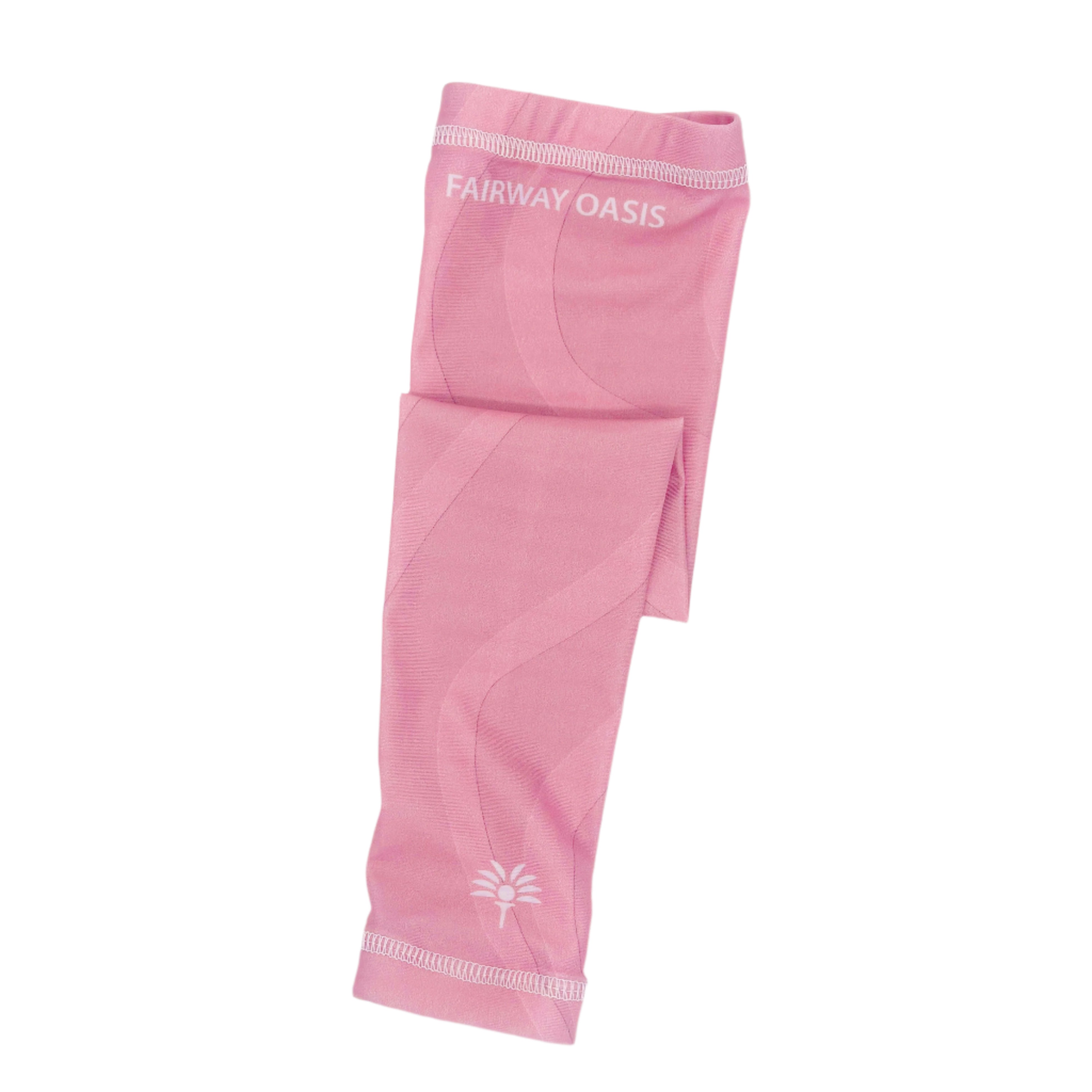 Pink arm sleeves with 'Fairway Oasis' branding on a white background