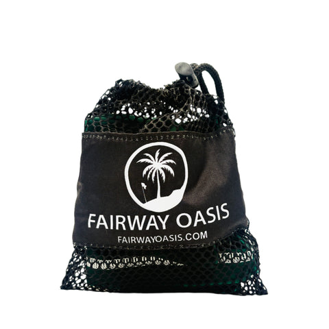 Travel Mesh arm sleeve bag with 'Fairway Oasis' branding on a white background