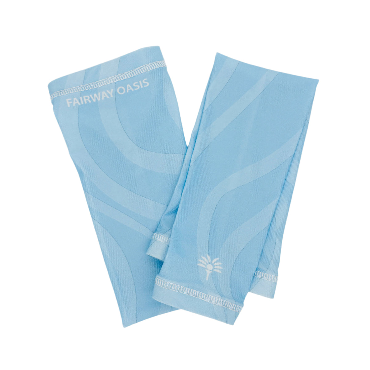 Light Blue arm sleeves with 'Fairway Oasis' branding on a white background