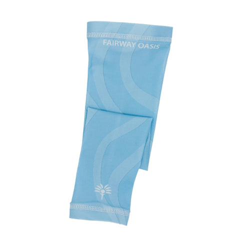 Light blue arm sleeves with 'Fairway Oasis' branding on a white background