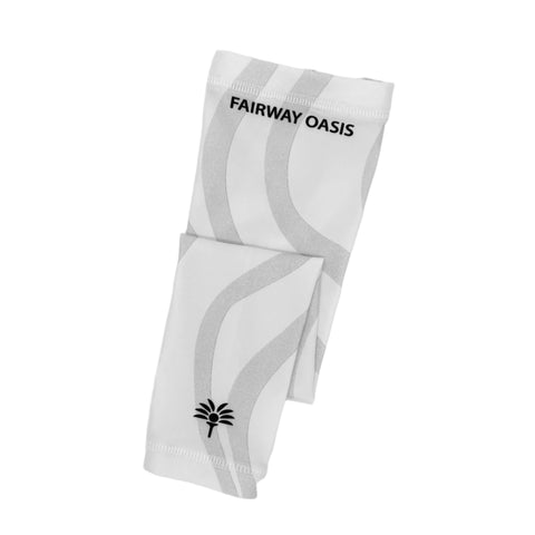 White and Grey arm sleeve and 'Fairway Oasis' branding on a white background
