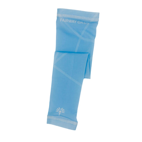 light blue arm sleeves with 'Fairway Oasis' branding on a white background